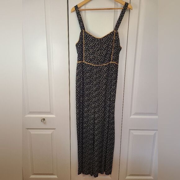 Madewell Floral Button-Front Wide Leg Jumpsuit in Playground Black Yellow Sz 12 - Picture 3 of 16